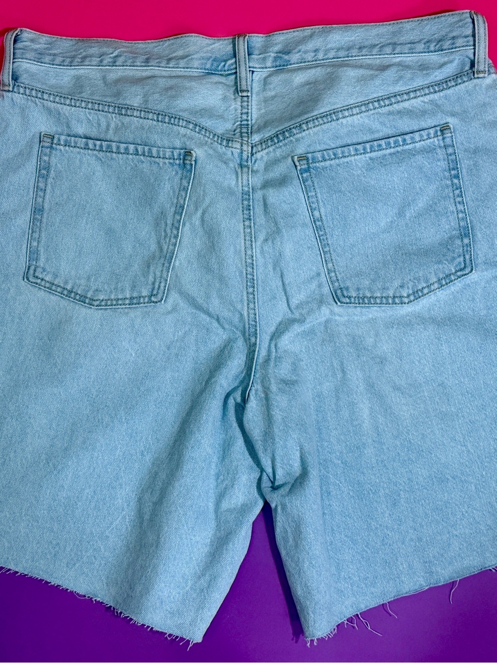 Old Navy Light Blue LONG BAGGY Denim Women's Cutoff Shorts - Picture 2 of 5